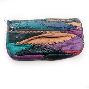 Vintage Leather Patchwork Pouch Dark Mixed Color